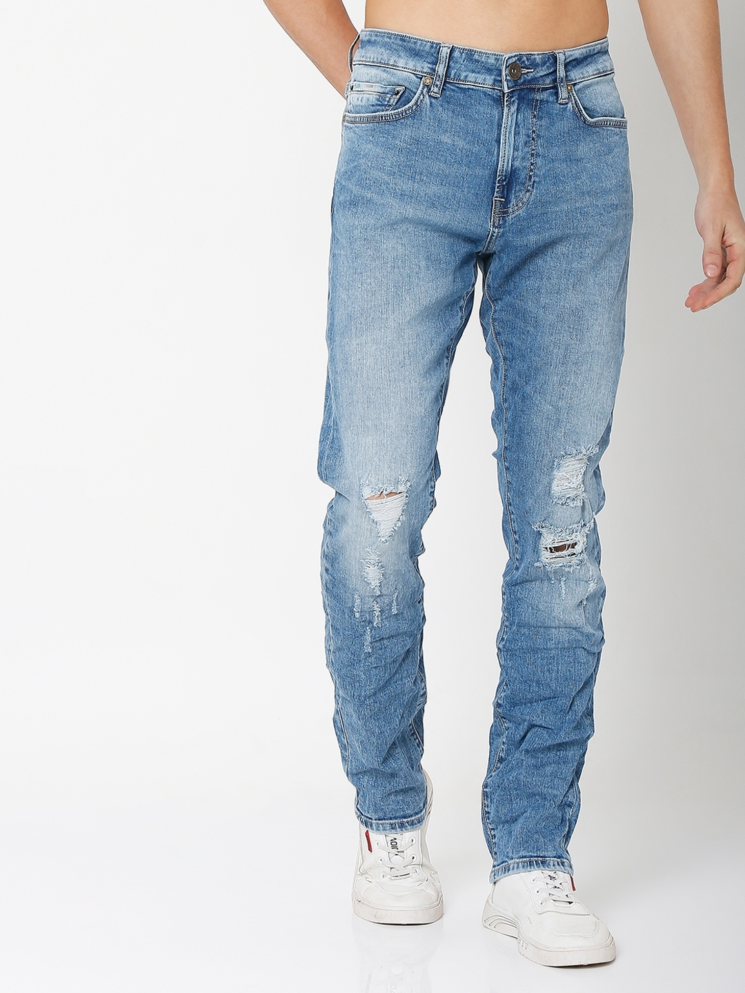 Buy Men Navy Mid Wash Slim Tapered Jeans Online - 773946 | Peter England