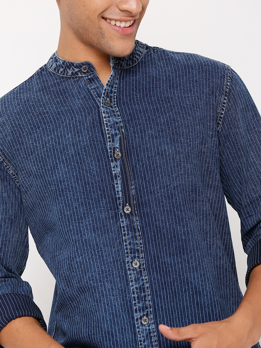 Striped Mohr Bleu Slim Fit Shirt