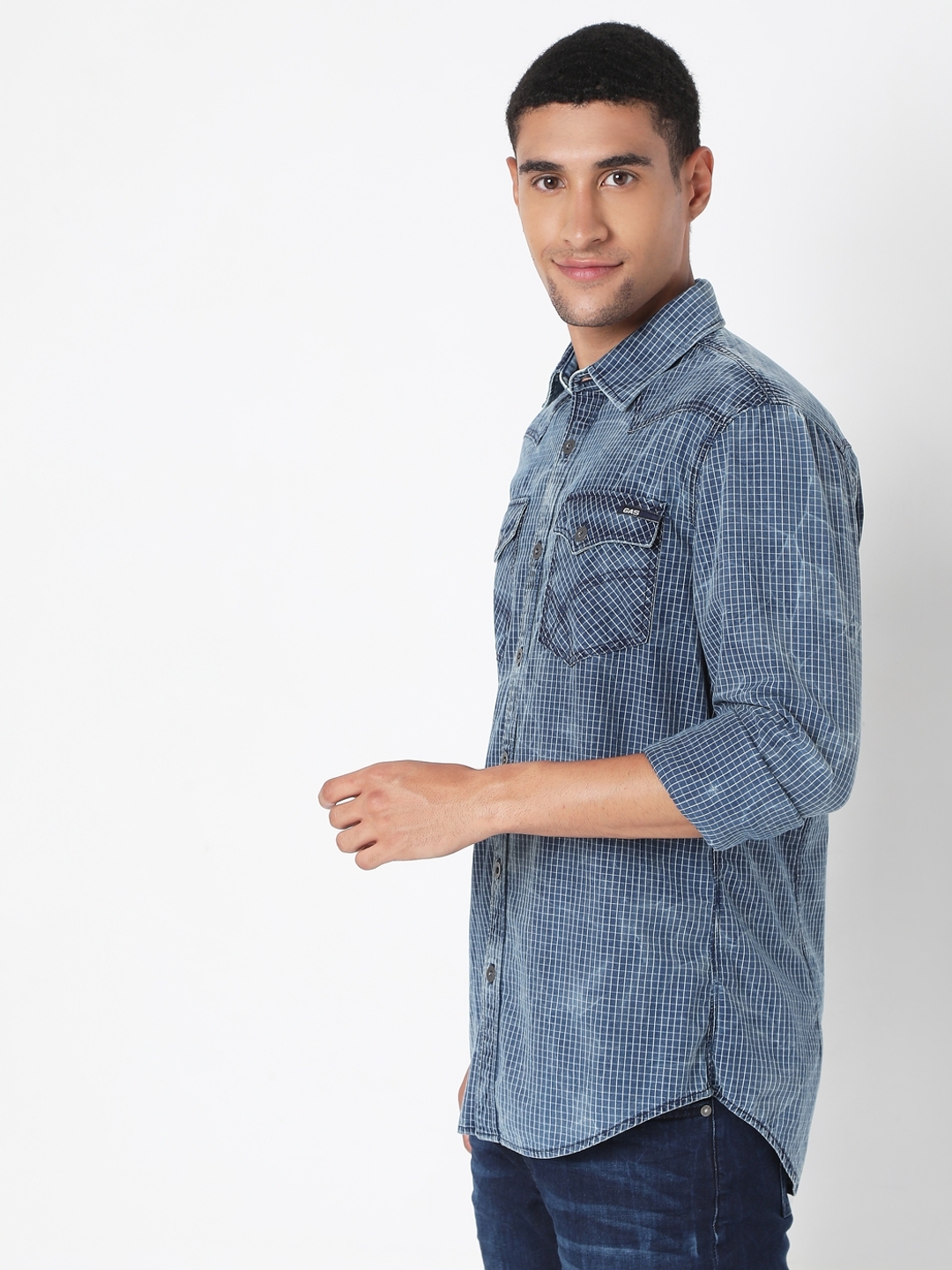 Checked Slim Fit Shirt with Flap Pockets