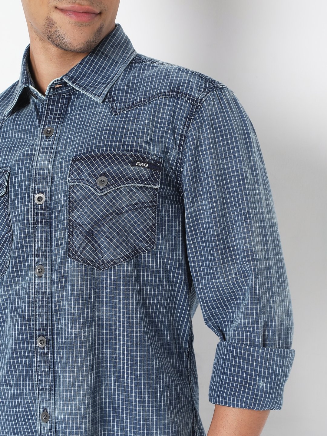 Checked Slim Fit Shirt with Flap Pockets