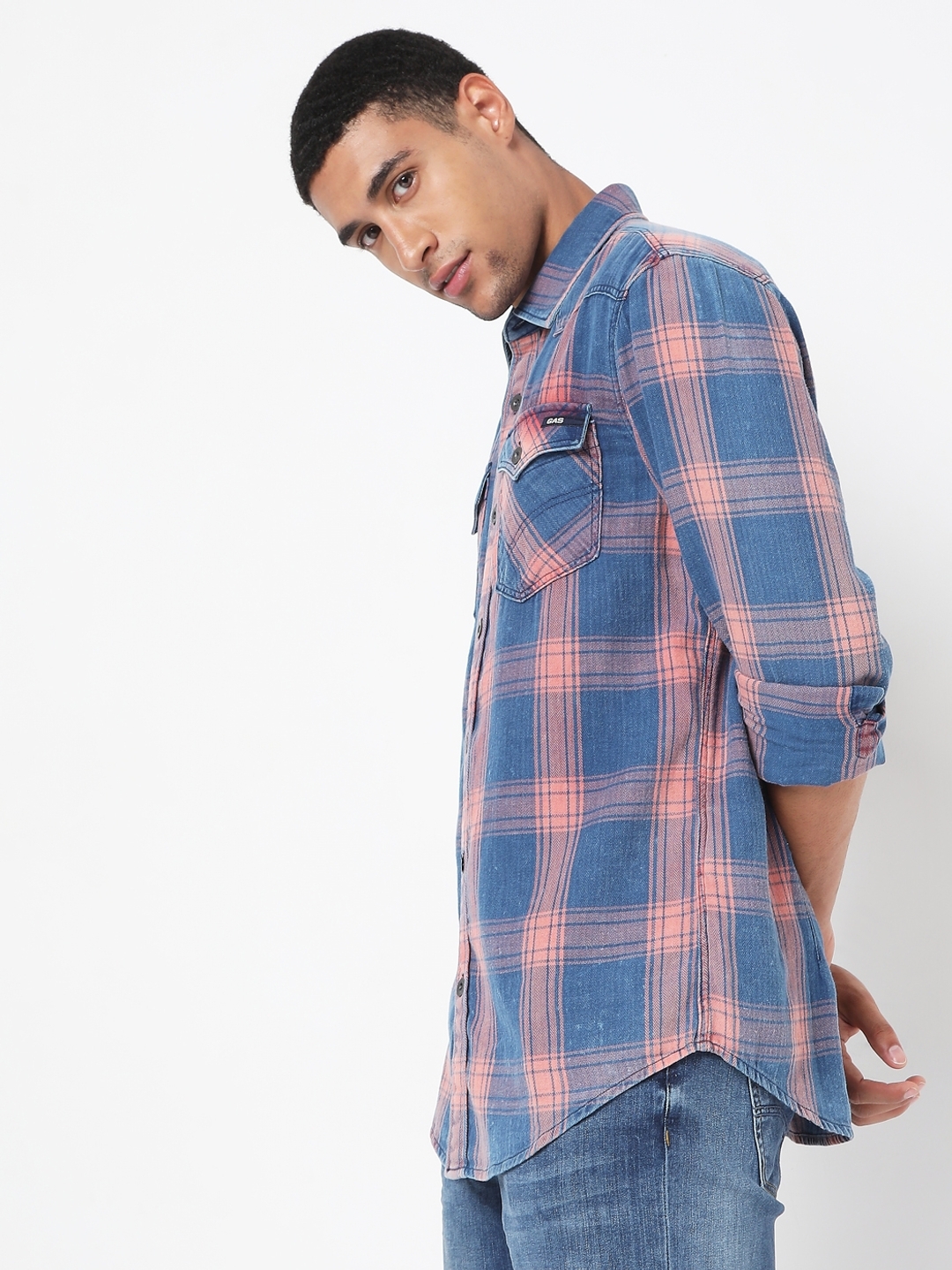 Checked Slim Fit Shirt with Flap Pockets