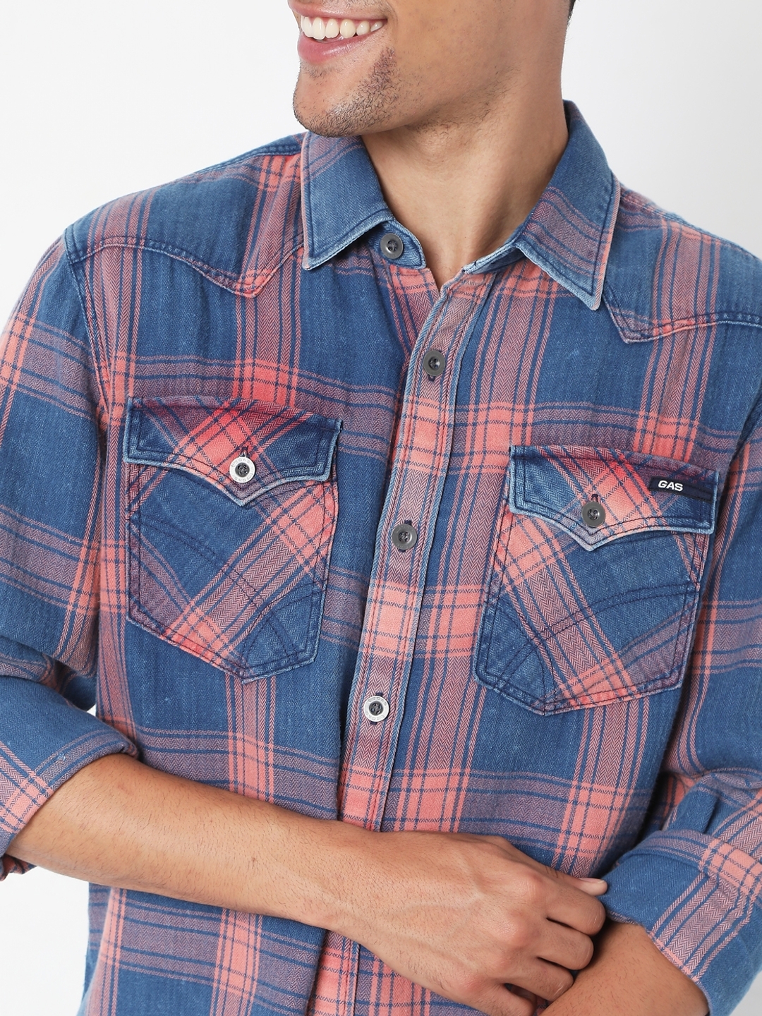 Checked Slim Fit Shirt with Flap Pockets