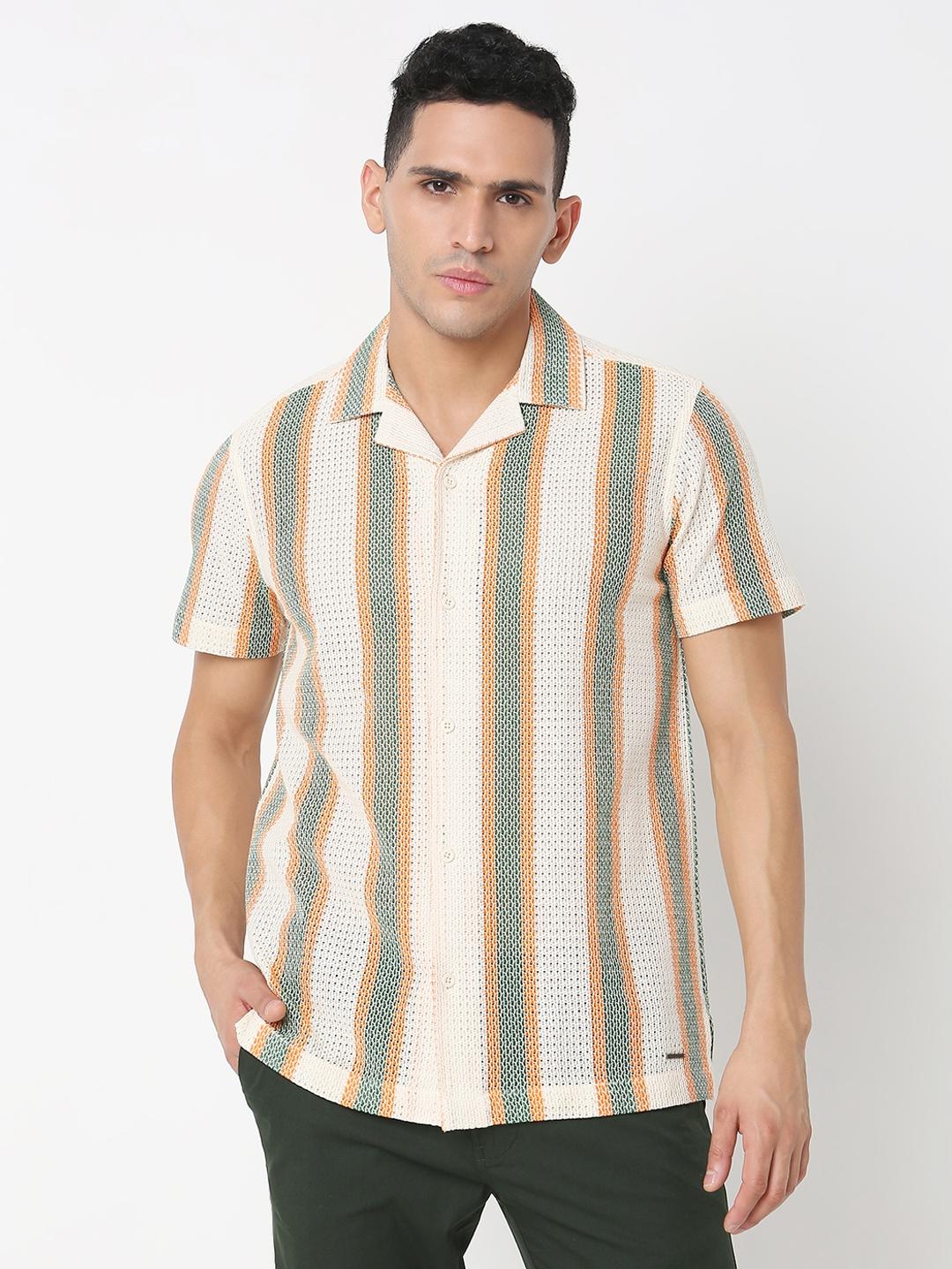 Regular Fit Striped Short Sleeve Shirt with Classic Collar