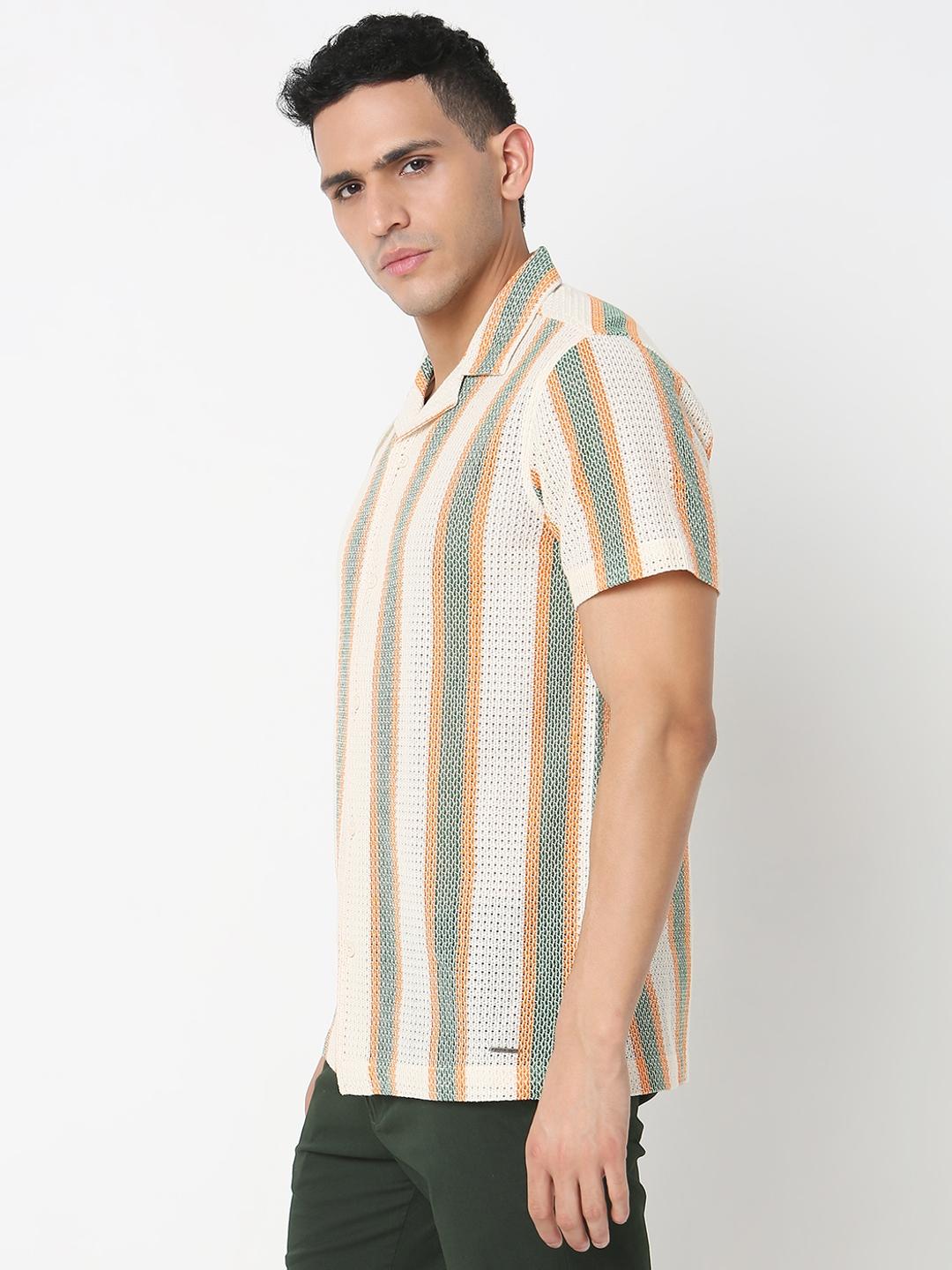 Regular Fit Striped Short Sleeve Shirt with Classic Collar