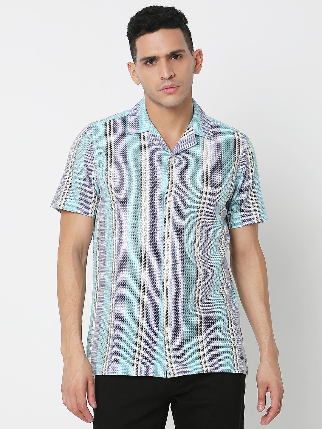 Regular Fit Striped Short Sleeve Shirt with Classic Collar