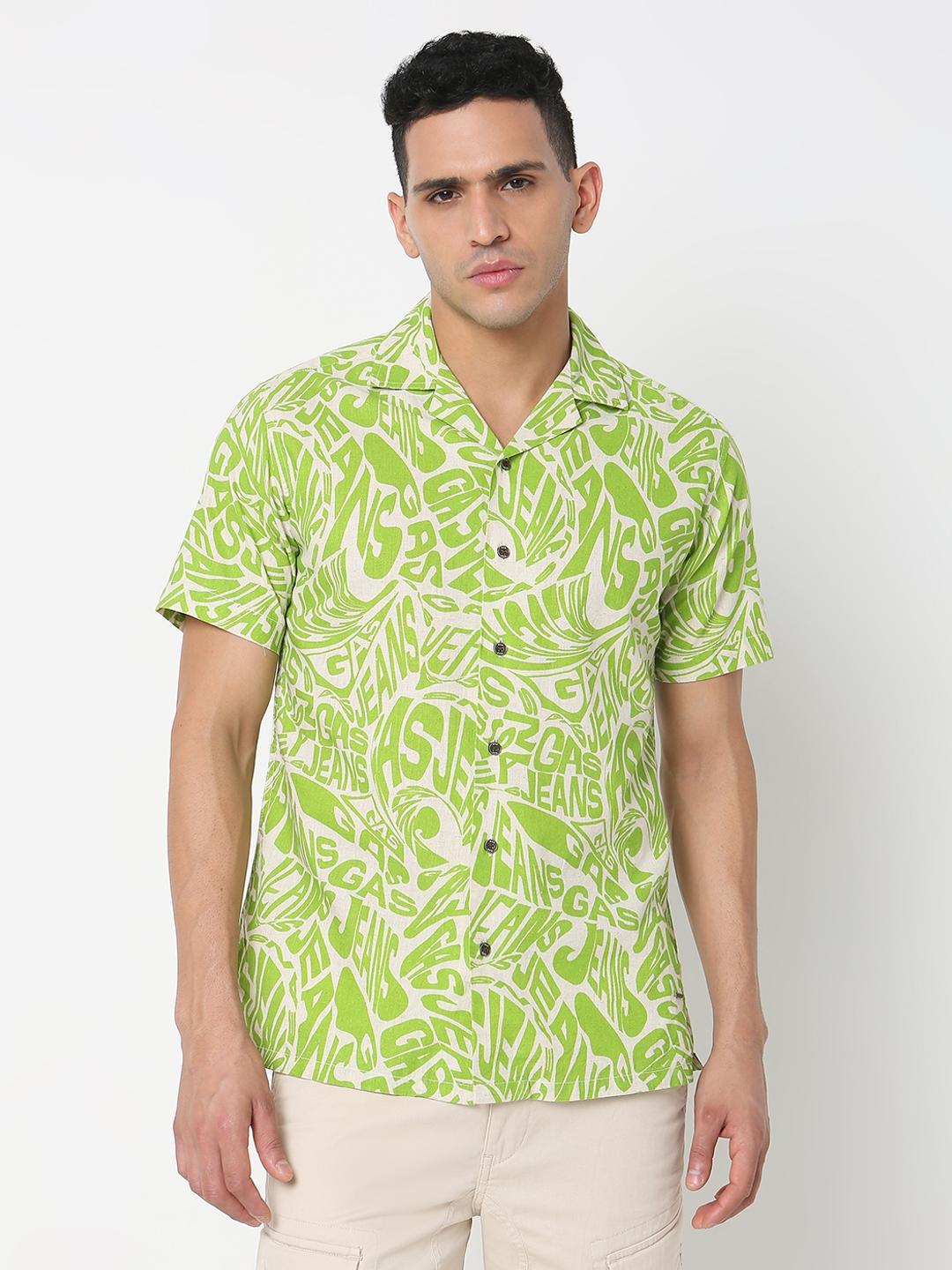 Regular Fit All Over Printed Short Sleeve Shirt with Resort Collar