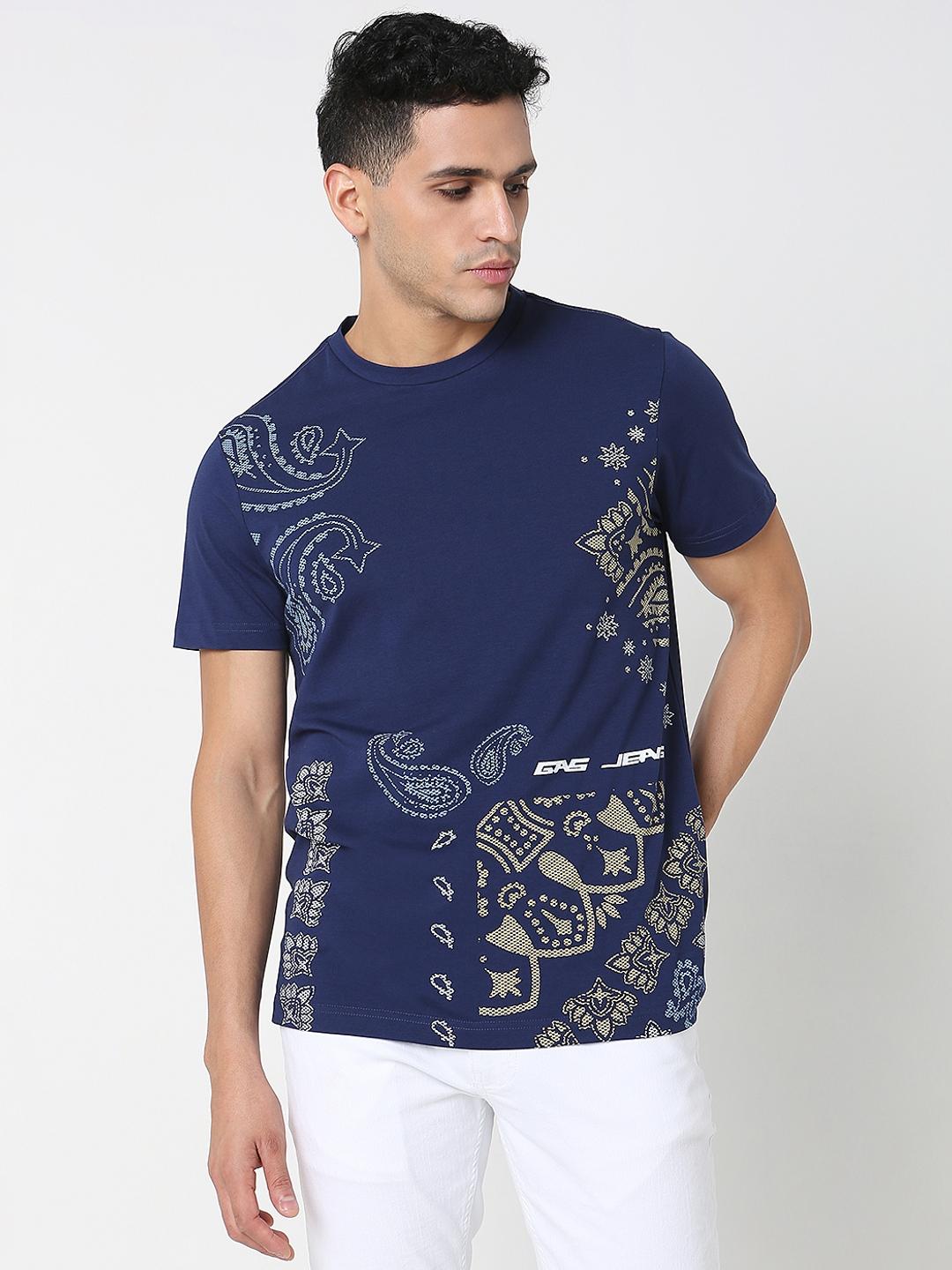 Regular Fit All Over Printed Round Neck T-Shirt with Short Sleeve