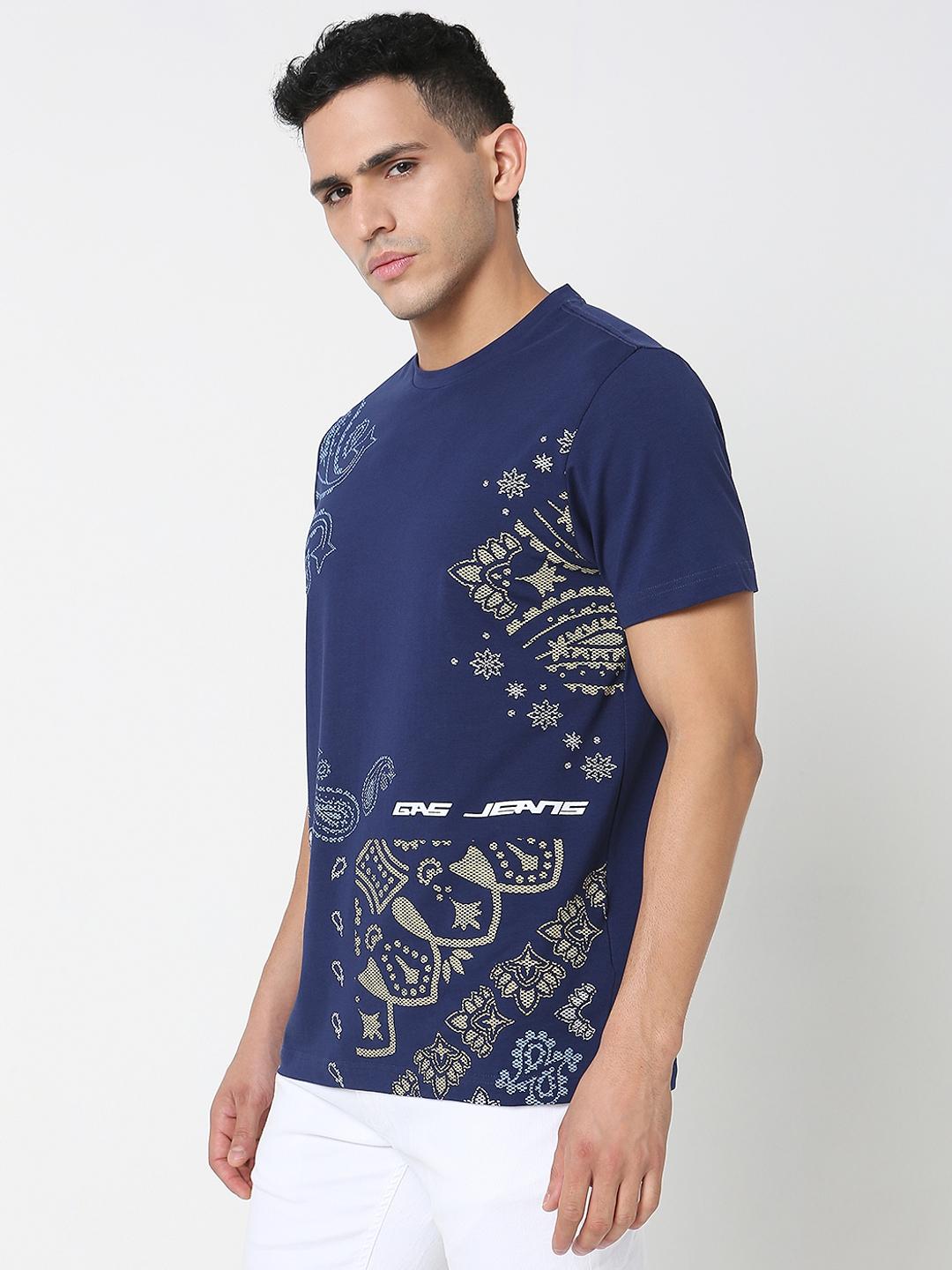 Regular Fit All Over Printed Round Neck T-Shirt with Short Sleeve