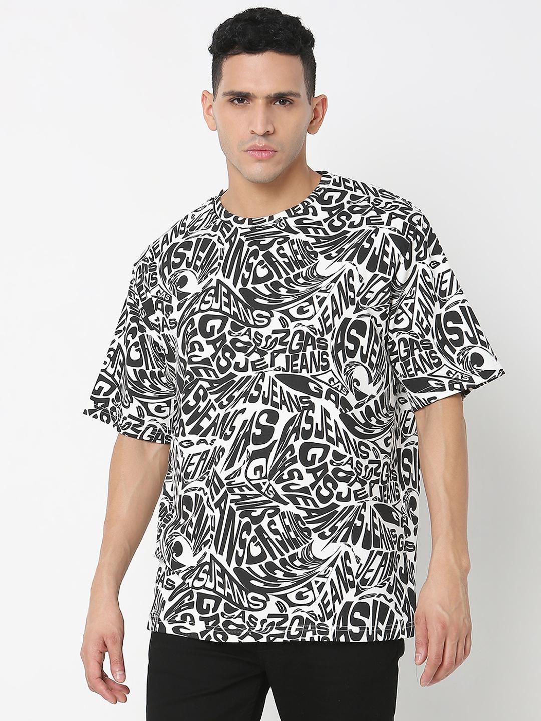 Boxy Fit All Over Printed Round Neck T-Shirt with Short Sleeve