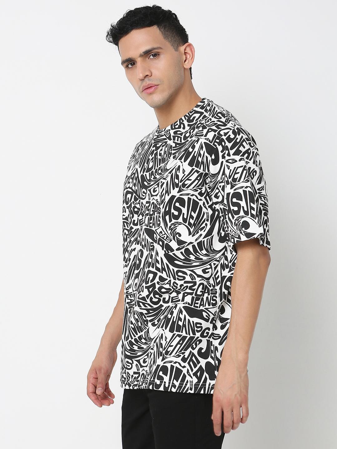 Boxy Fit All Over Printed Round Neck T-Shirt with Short Sleeve