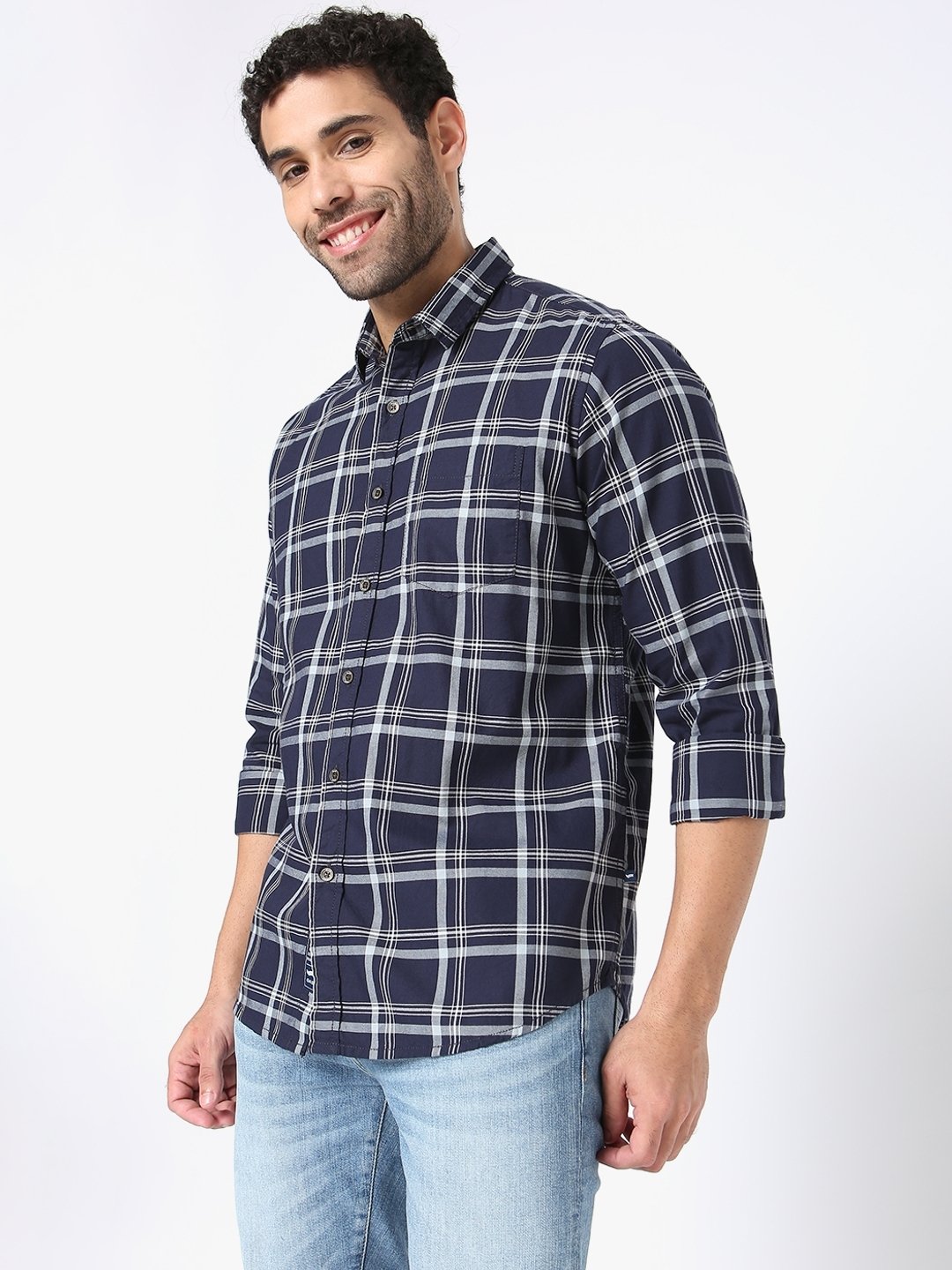 Checked Slim Fit Shirt with Patch Pocket