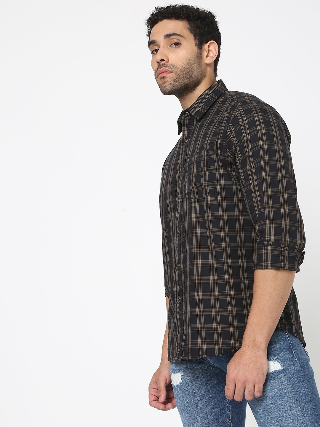 Checked Slim Fit Shirt with Patch Pocket