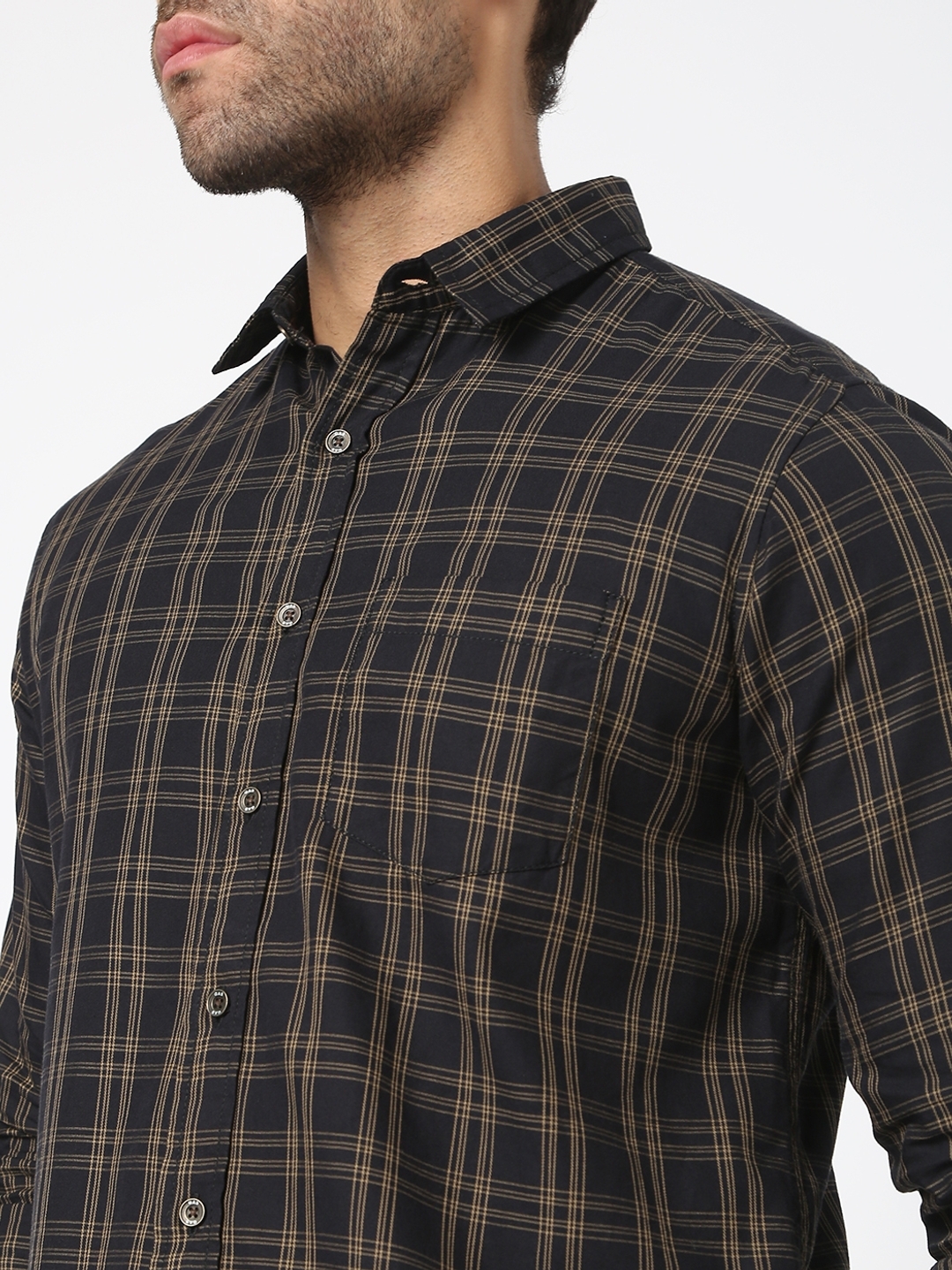 Checked Slim Fit Shirt with Patch Pocket