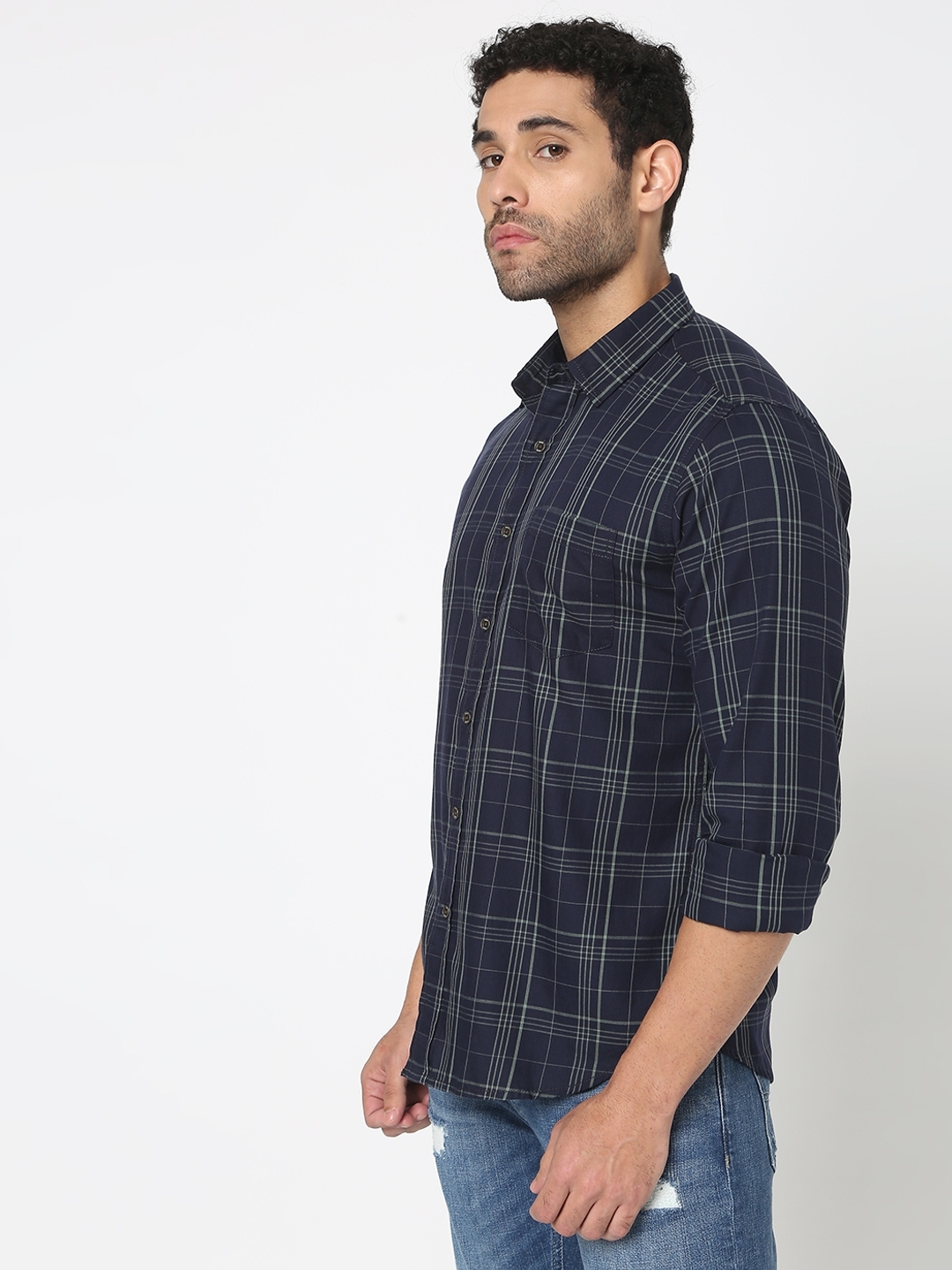 Checked Slim Fit Shirt with Patch Pocket