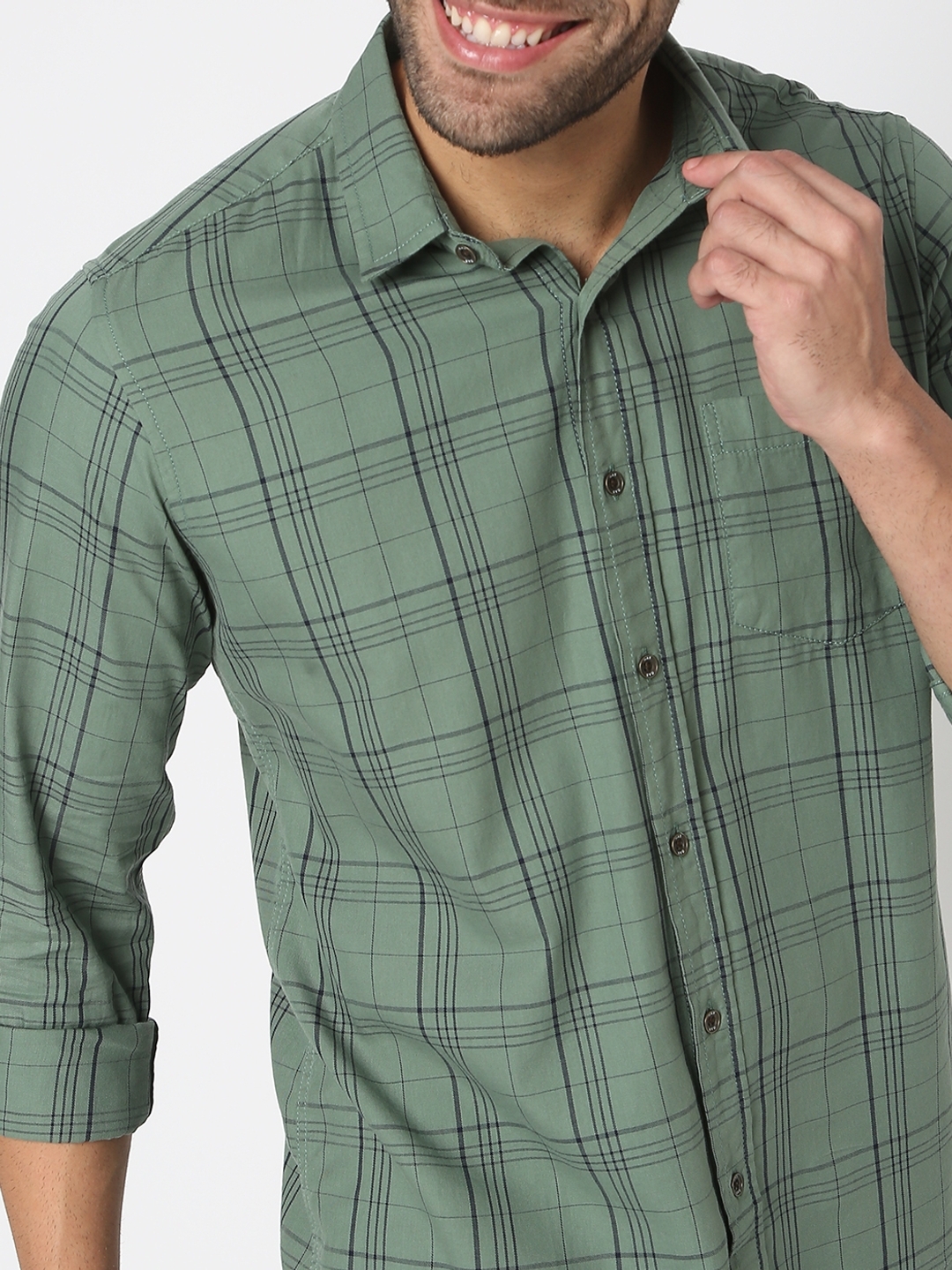 Checked Slim Fit Shirt with Patch Pocket