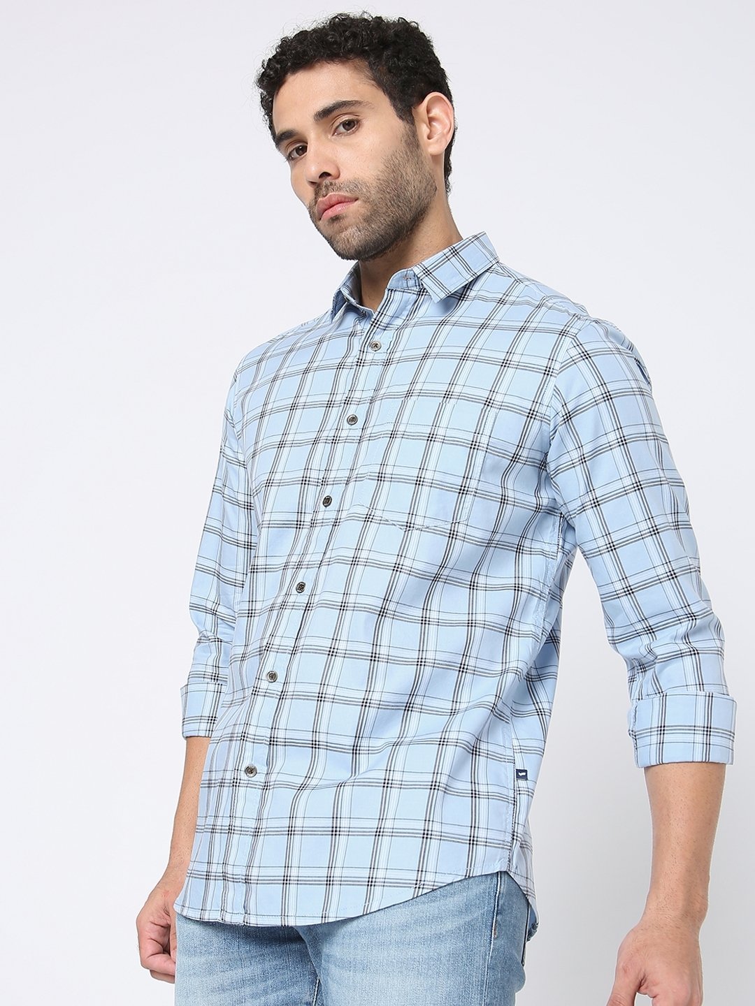 Checked Slim Fit Shirt with Patch Pocket