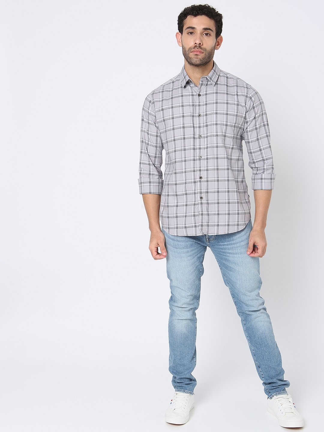 Checked Slim Fit Shirt with Patch Pocket