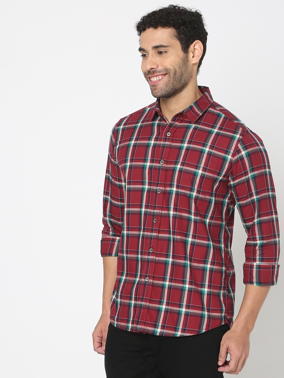 Checked Slim Fit Shirt with Patch Pocket