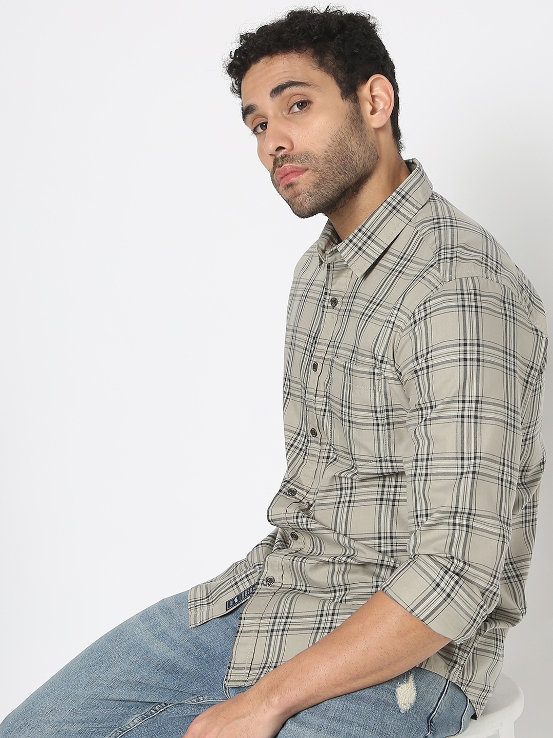 Checked Slim Fit Shirt with Patch Pocket