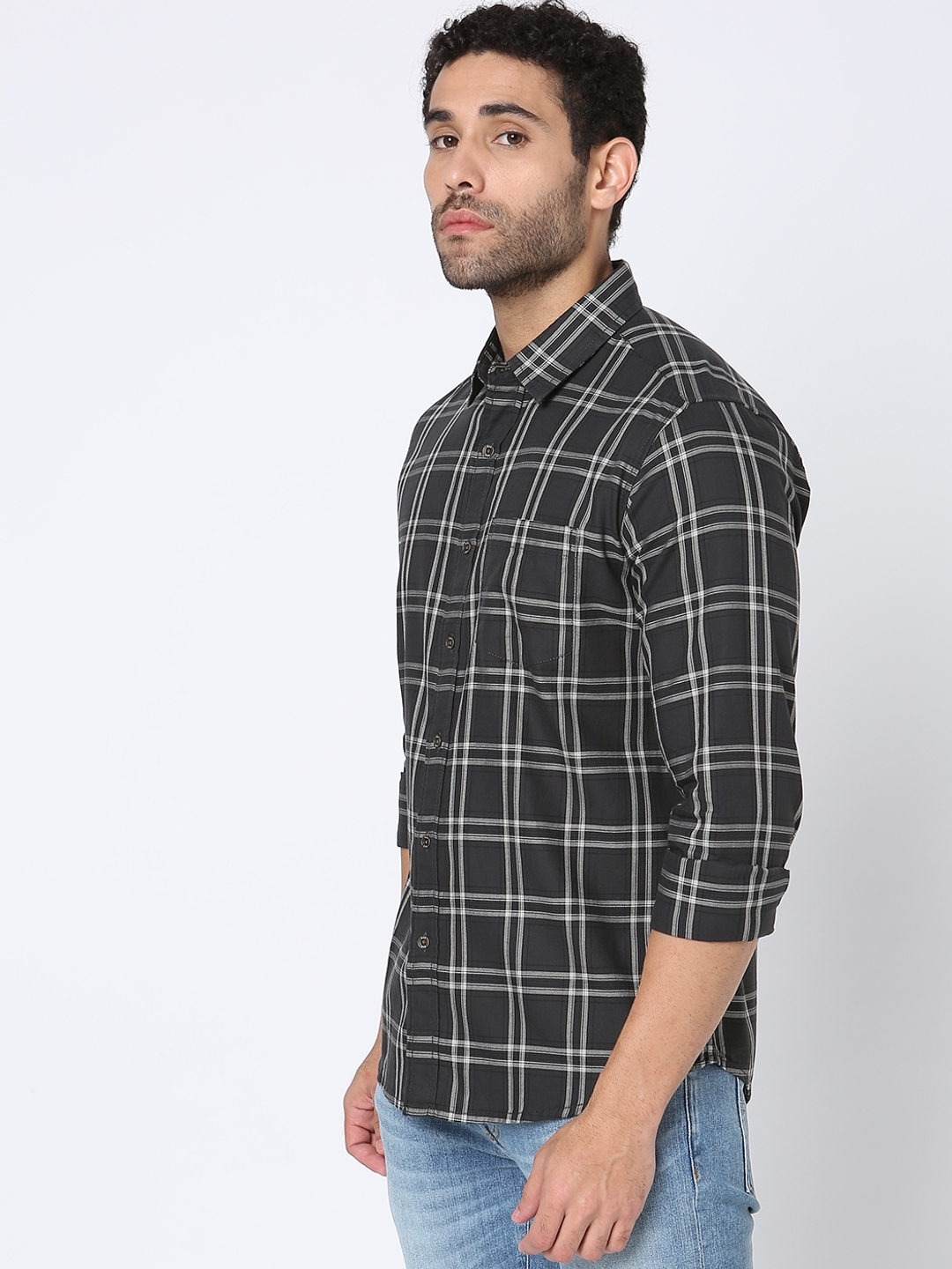 Checked Slim Fit Shirt with Patch Pocket