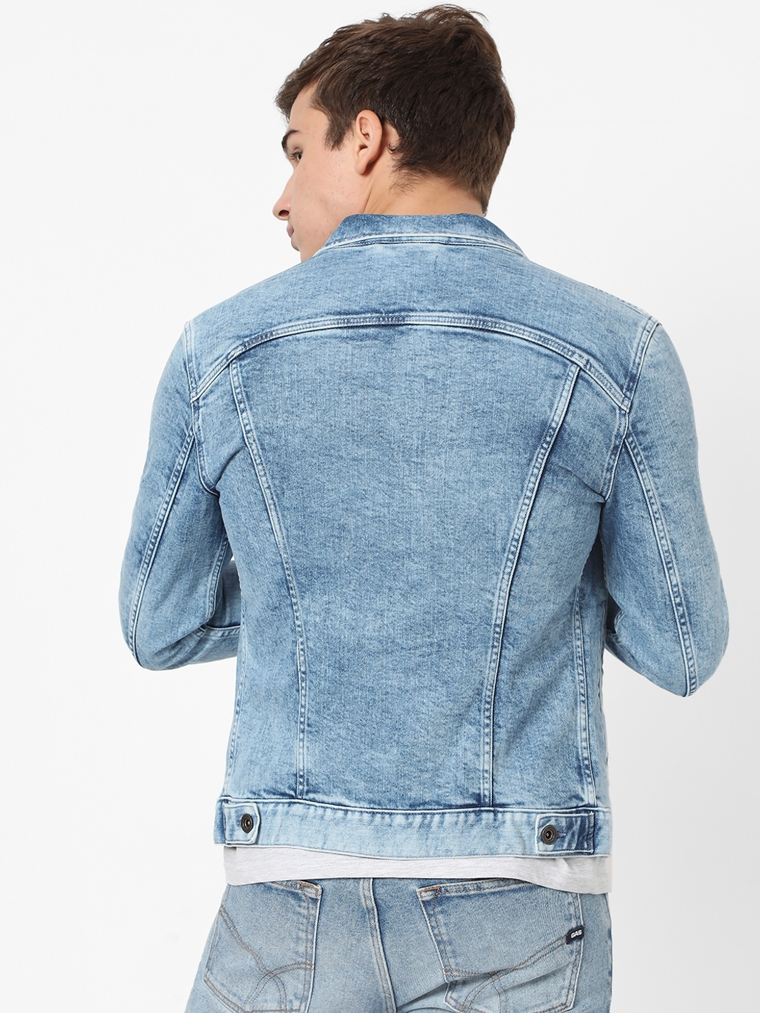 Organic Cotton Distressed Button-Down Cropped Denim Jacket