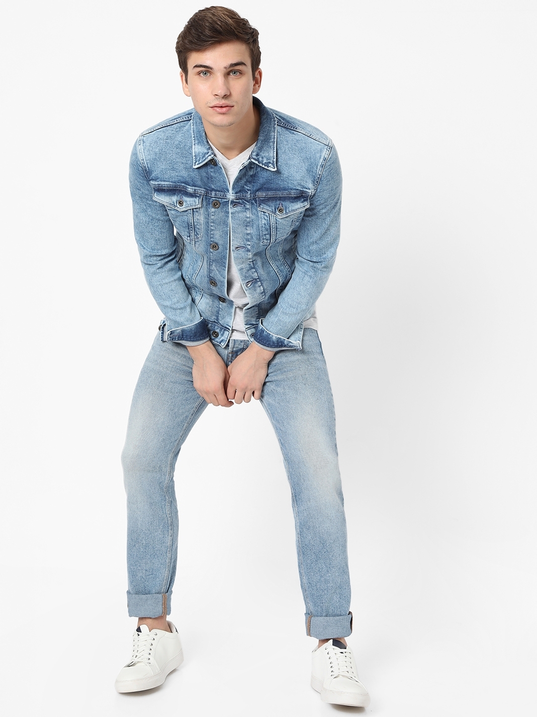 Organic Cotton Distressed Button-Down Cropped Denim Jacket