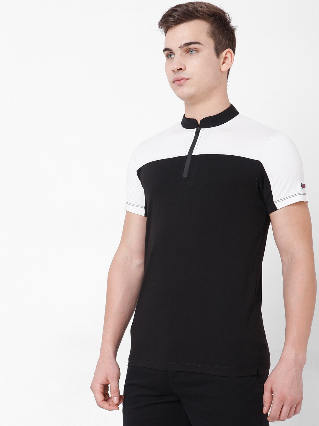 Slim Fit Polo T-shirt with Cut & Sew Panel