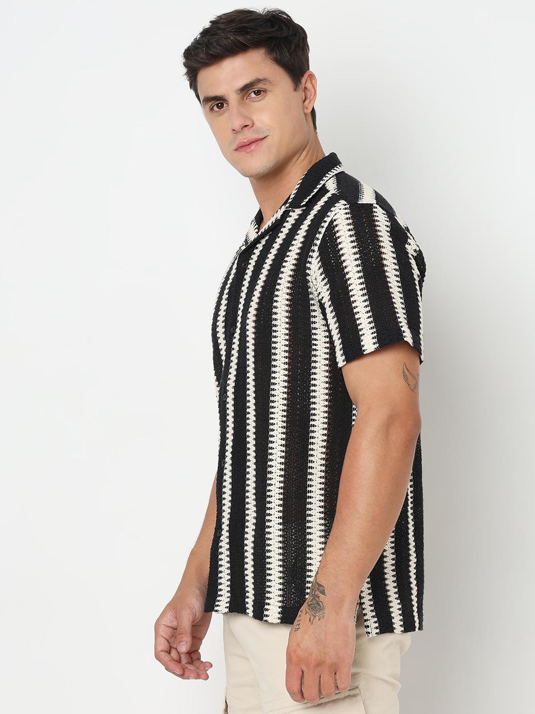 Regular Fit Striped Short Sleeve Shirt with Resort Collar