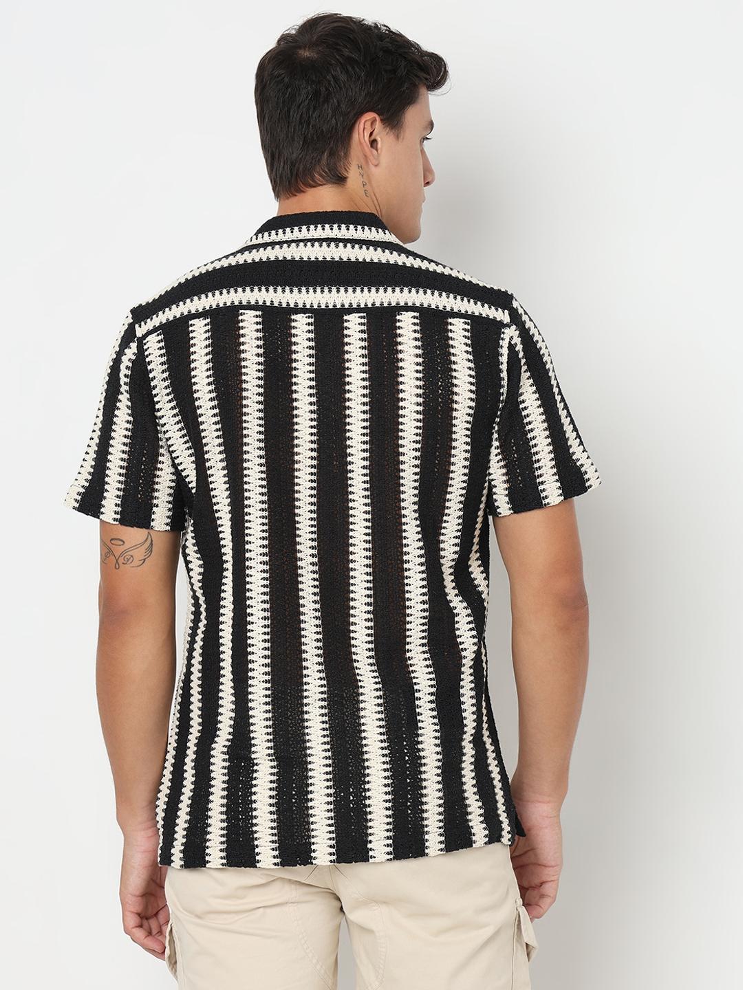 Regular Fit Striped Short Sleeve Shirt with Resort Collar