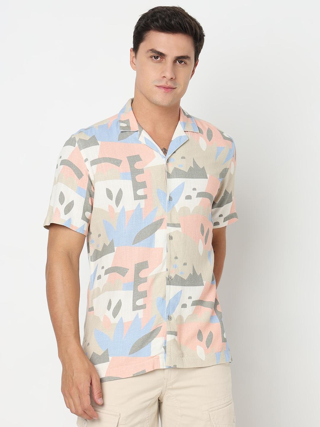 Regular Fit All Over Printed Short Sleeve Shirt with Classic Collar