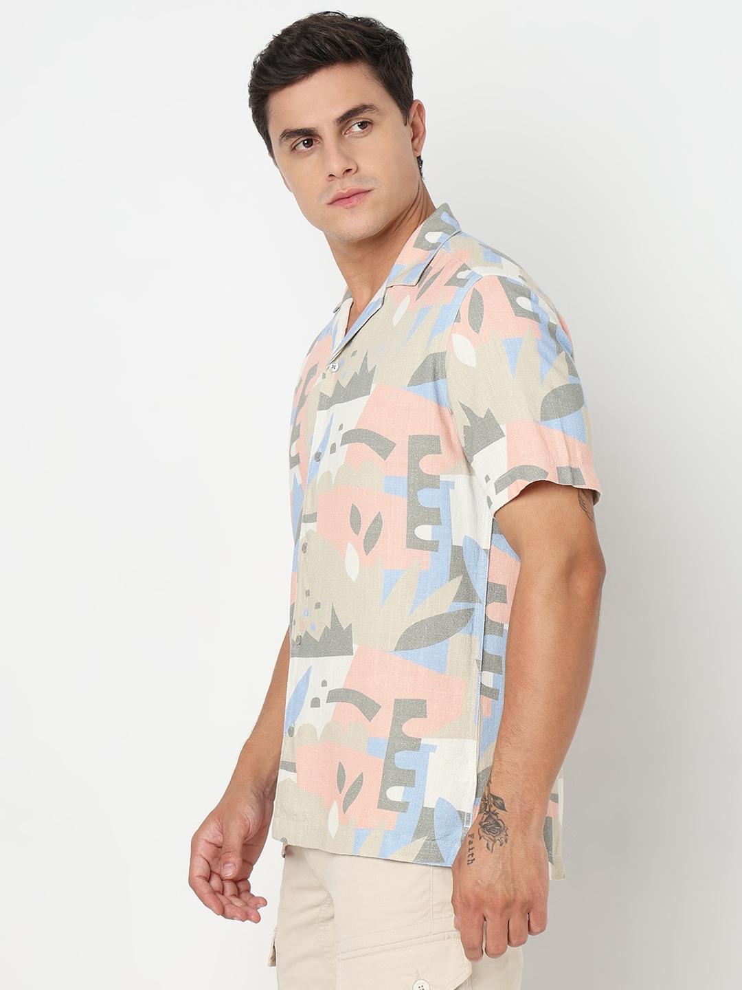 Regular Fit All Over Printed Short Sleeve Shirt with Classic Collar