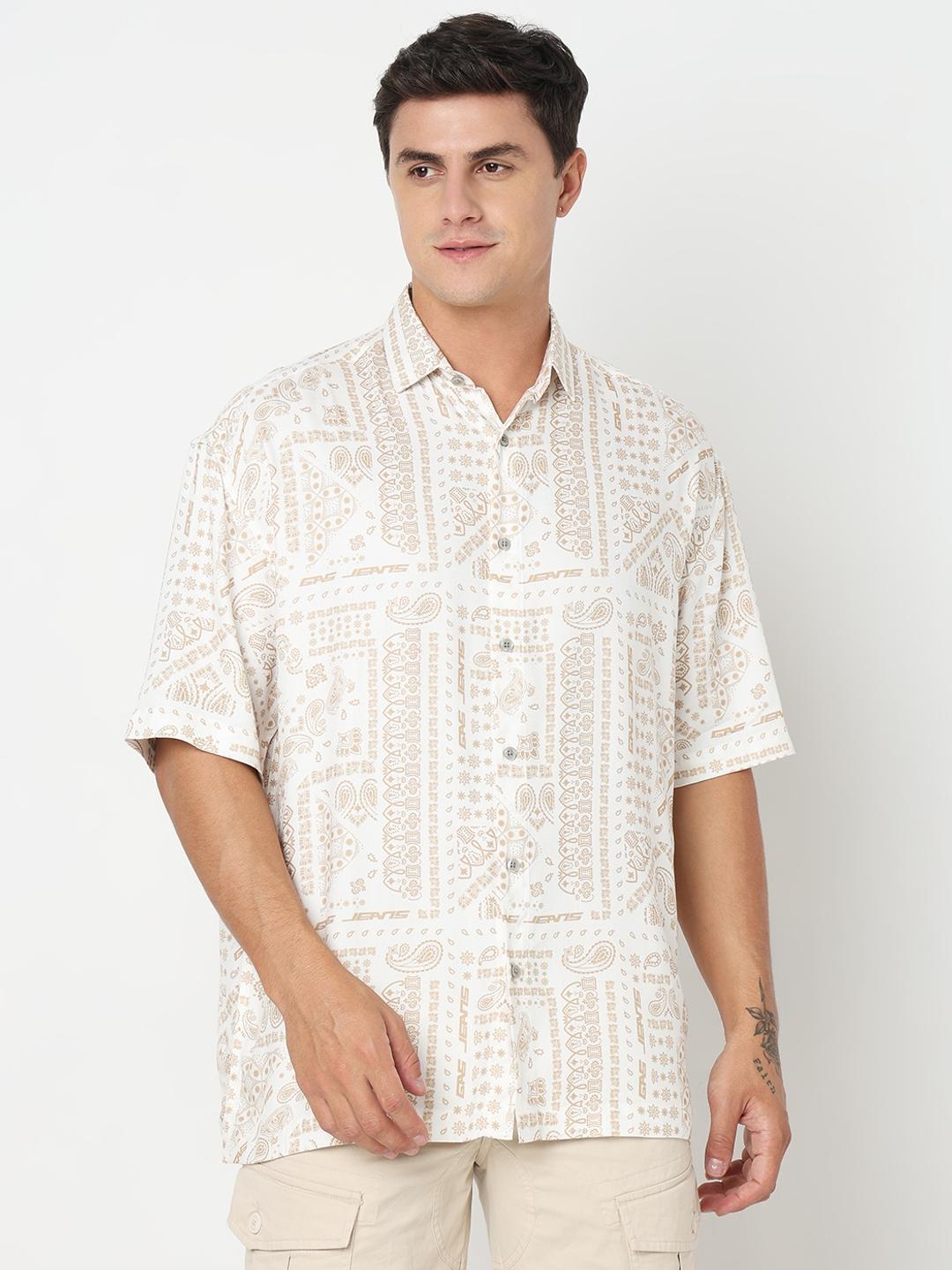 Boxy Fit All Over Printed Short Sleeve Shirt with Classic Collar