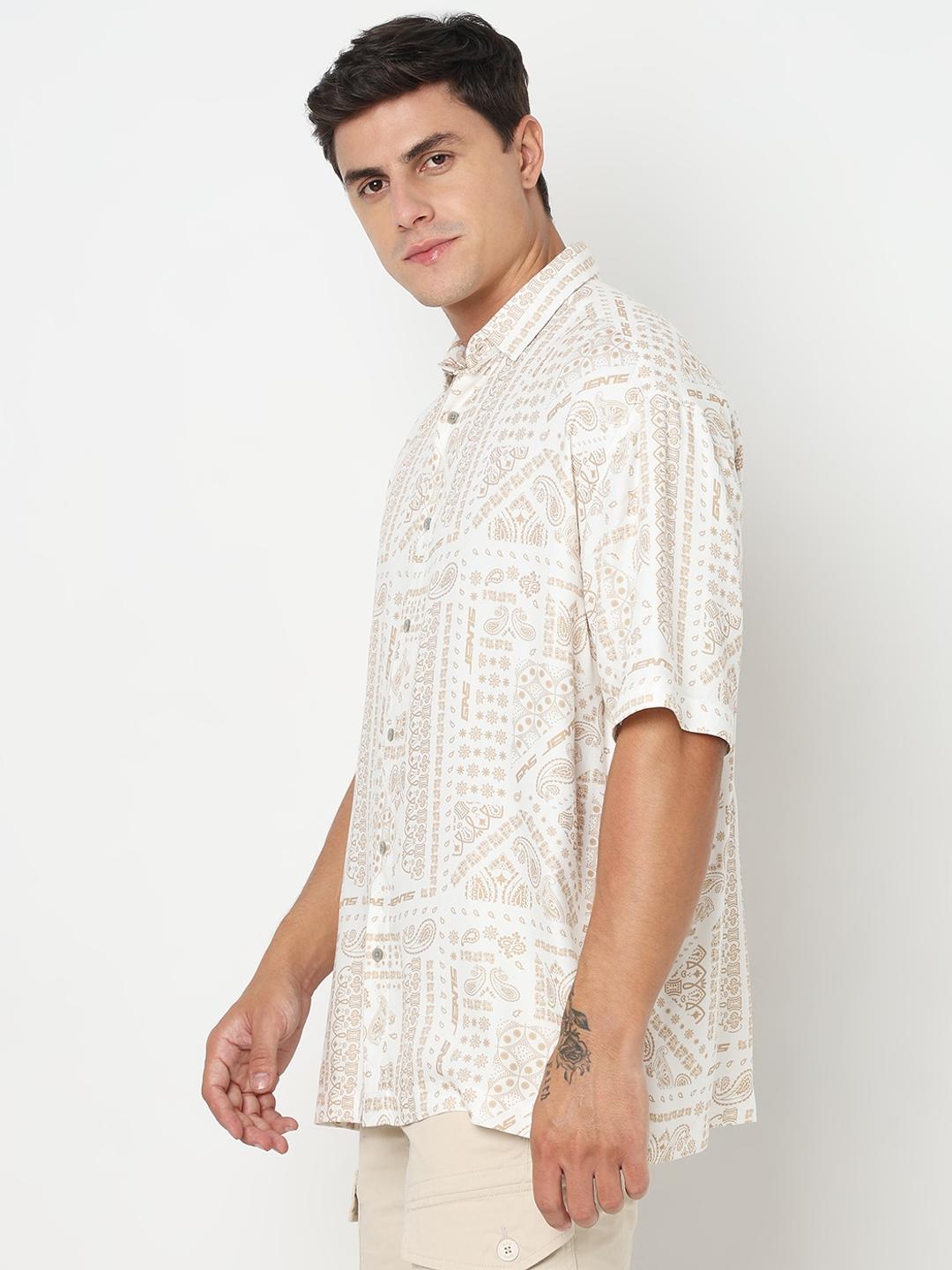 Boxy Fit All Over Printed Short Sleeve Shirt with Classic Collar