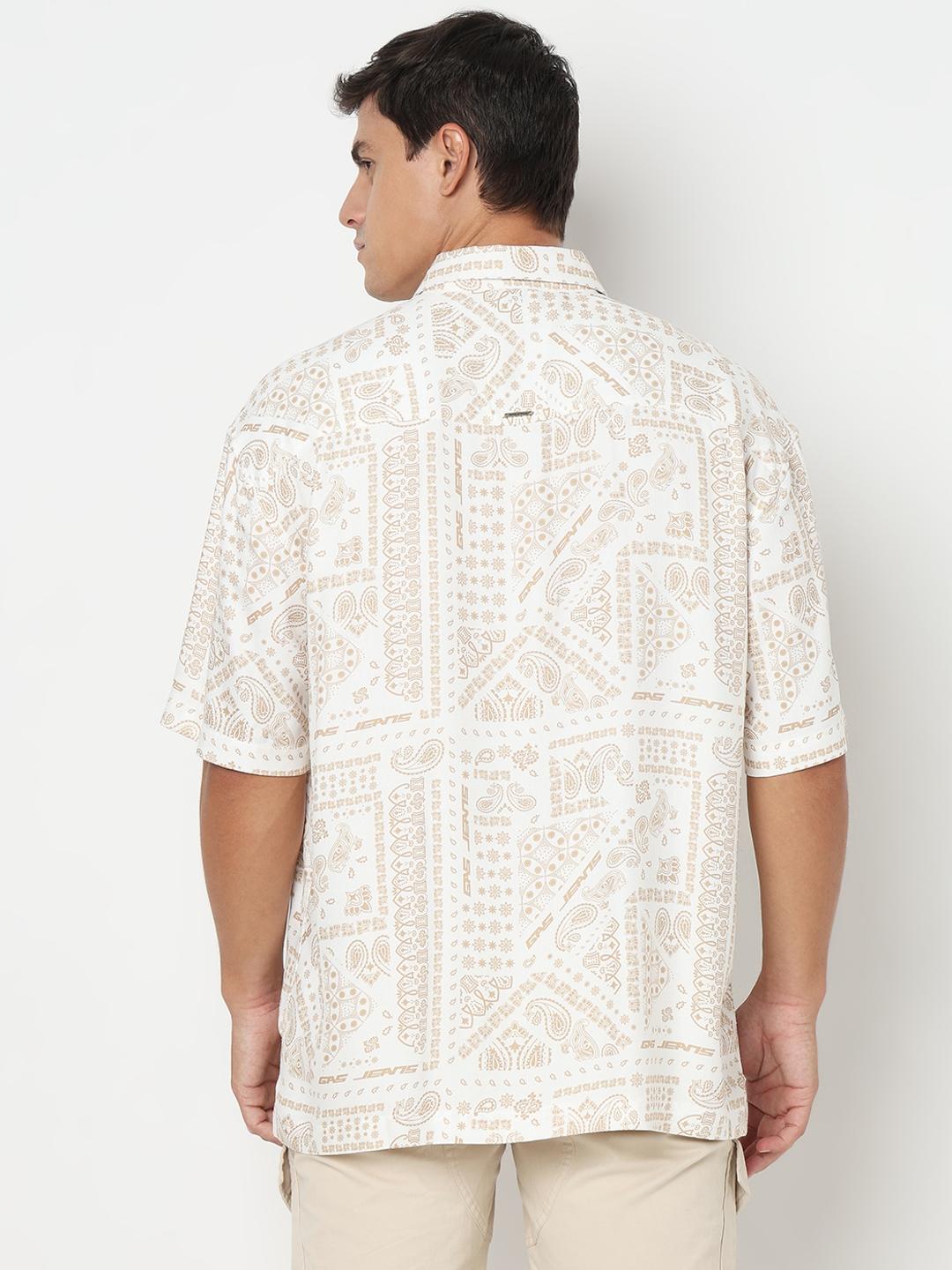 Boxy Fit All Over Printed Short Sleeve Shirt with Classic Collar