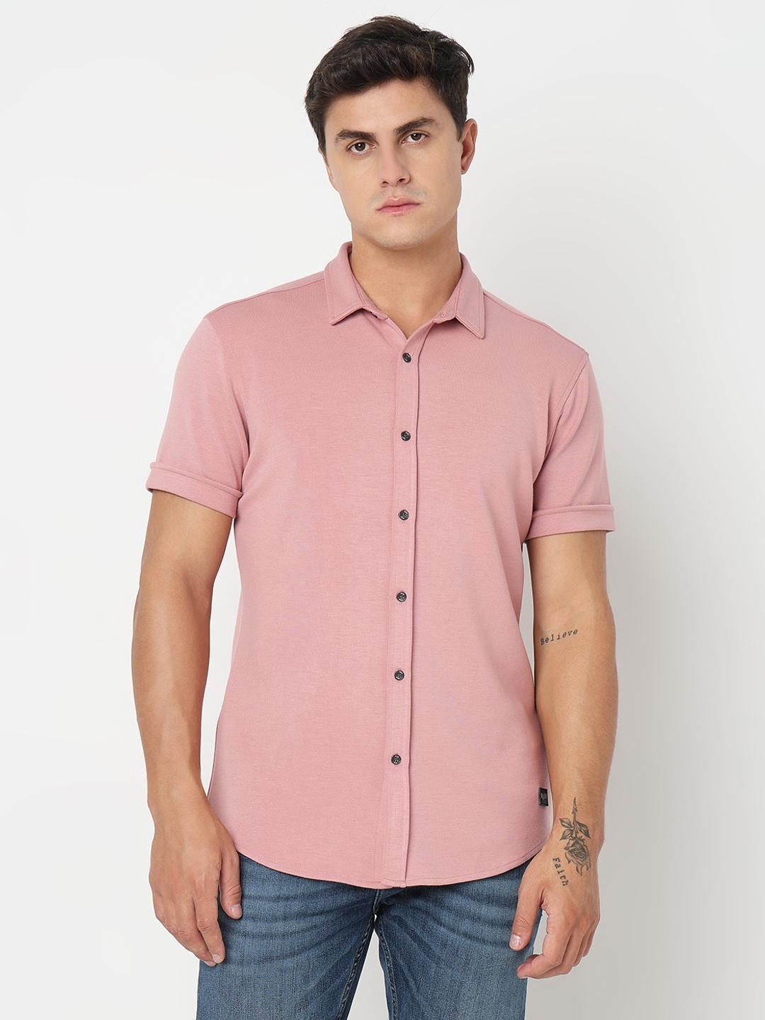 Slim Fit Solid Short Sleeve Shirt with Classic Collar