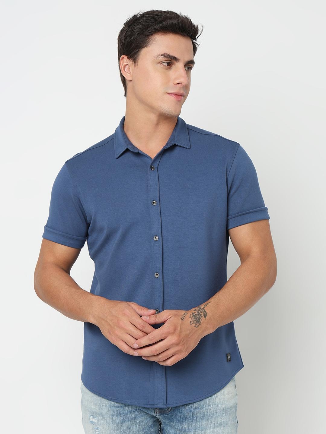 Slim Fit Solid Short Sleeve Shirt with Classic Collar