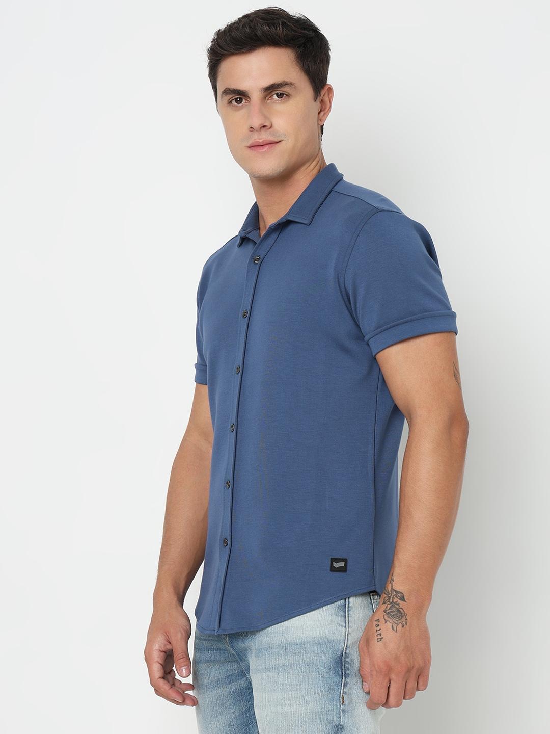 Slim Fit Solid Short Sleeve Shirt with Classic Collar