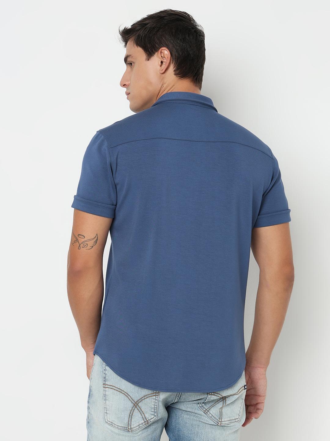 Slim Fit Solid Short Sleeve Shirt with Classic Collar