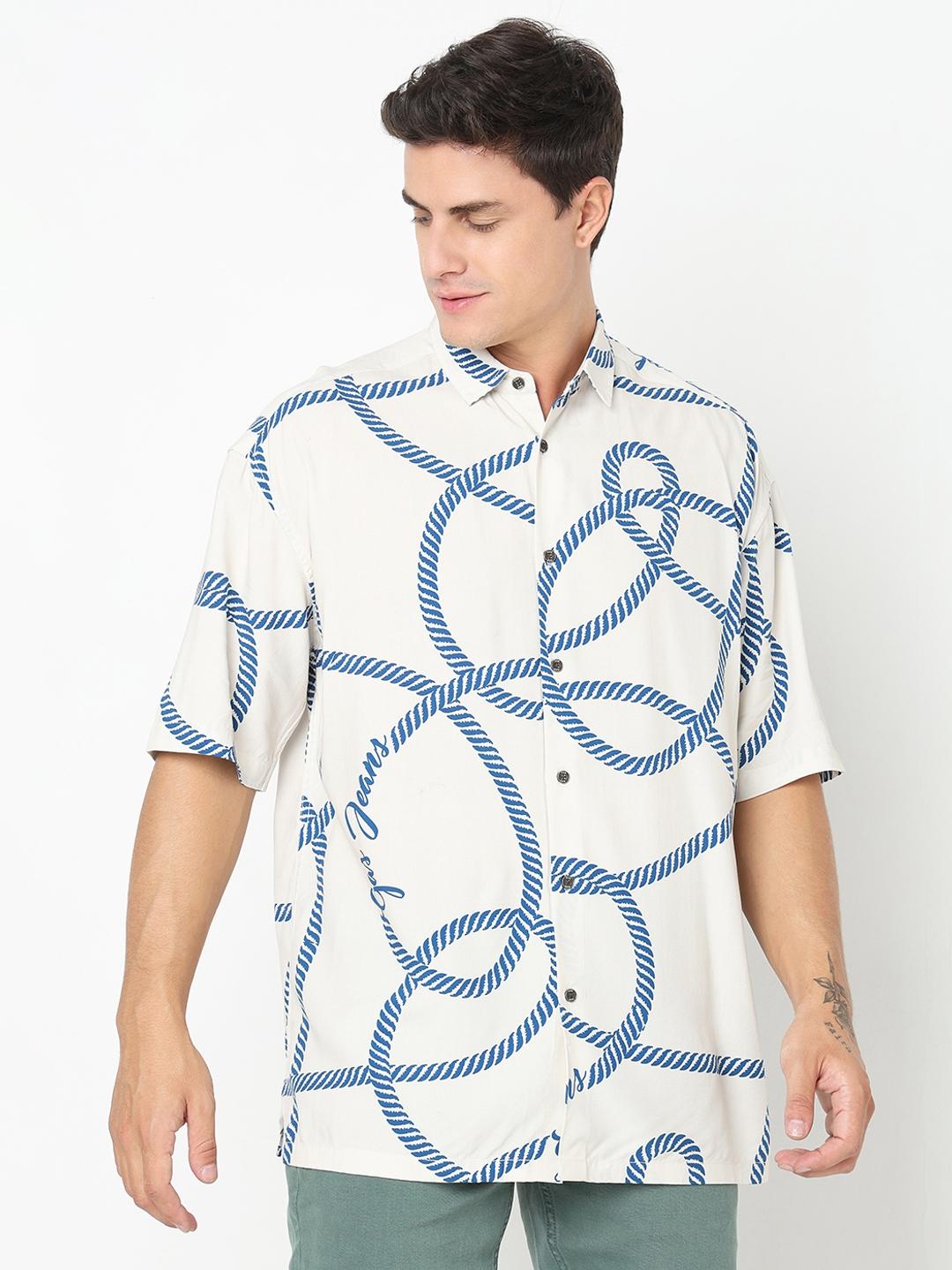 Boxy Fit All Over Printed Short Sleeve Shirt with Classic Collar