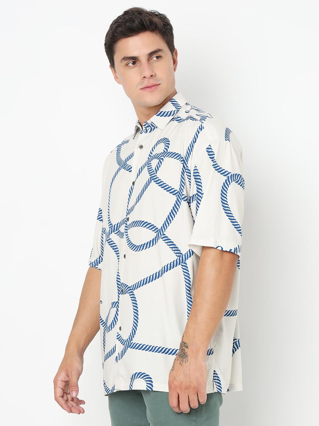 Boxy Fit All Over Printed Short Sleeve Shirt with Classic Collar