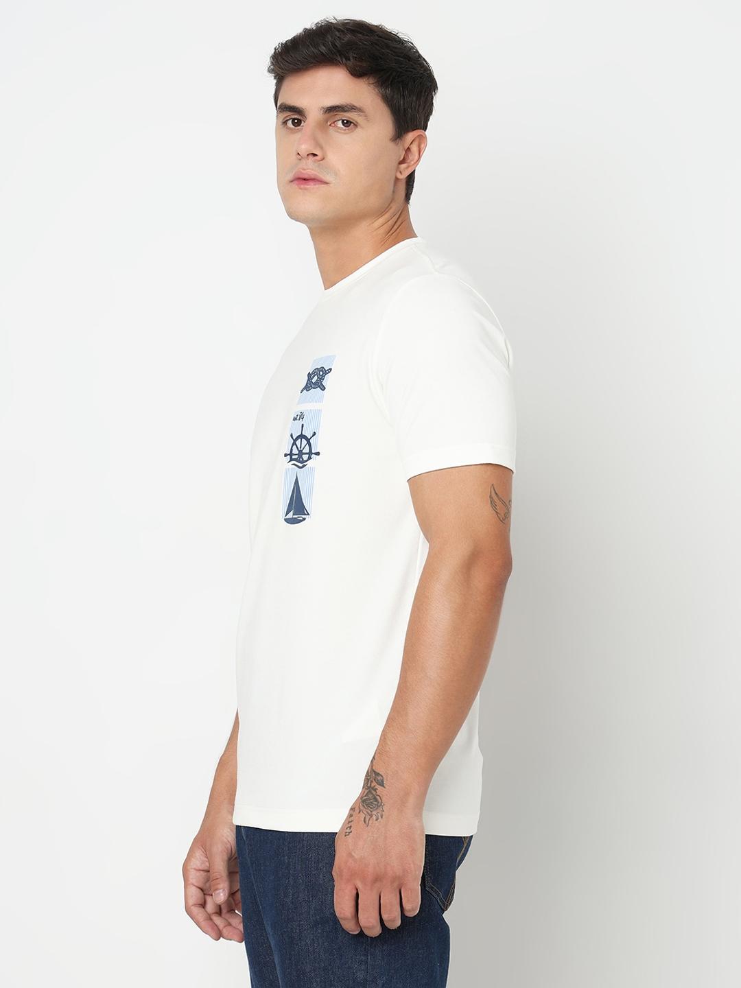 Regular Fit Placement Print Round Neck T-Shirt with Short Sleeve