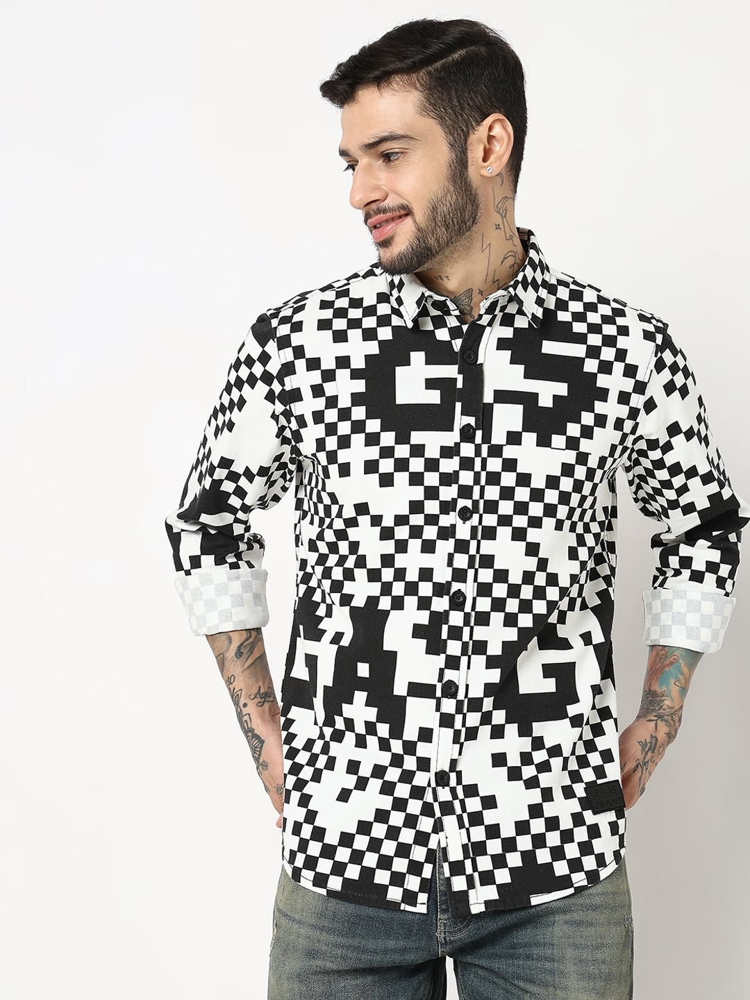 Relaxed Fit Full Sleeve Geometric Cotton Shirts