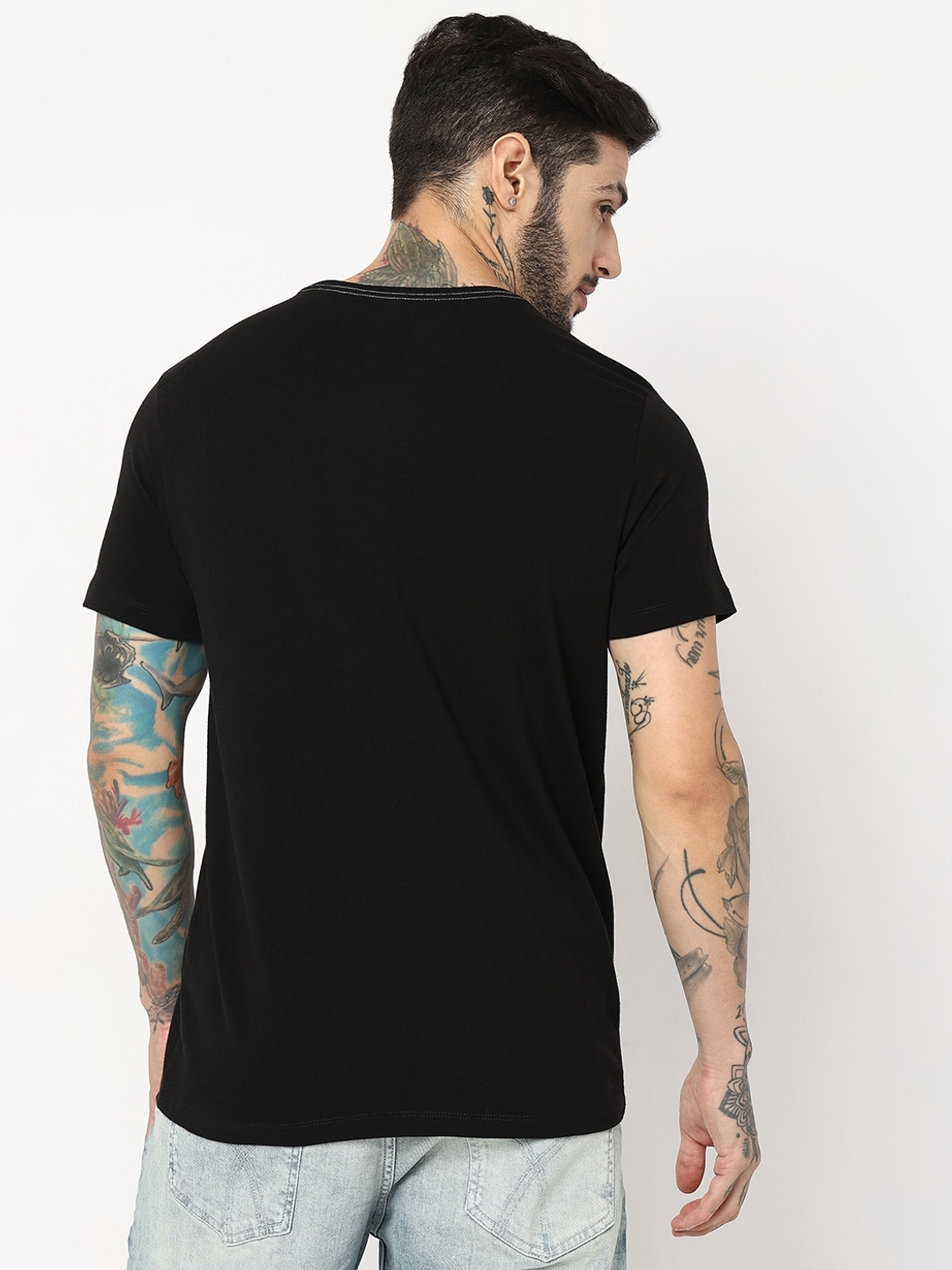 Slim Fit Half Sleeve Geometric Cotton T-Shirt