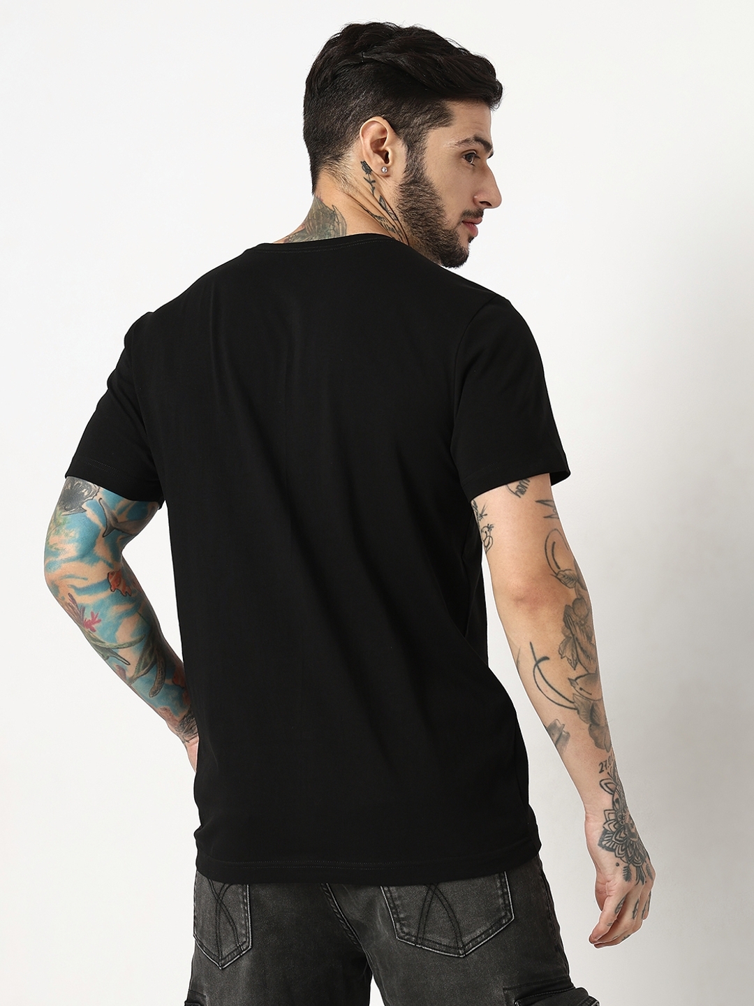 Relaxed Fit Half Sleeve Printed Cotton Lycra T-Shirt