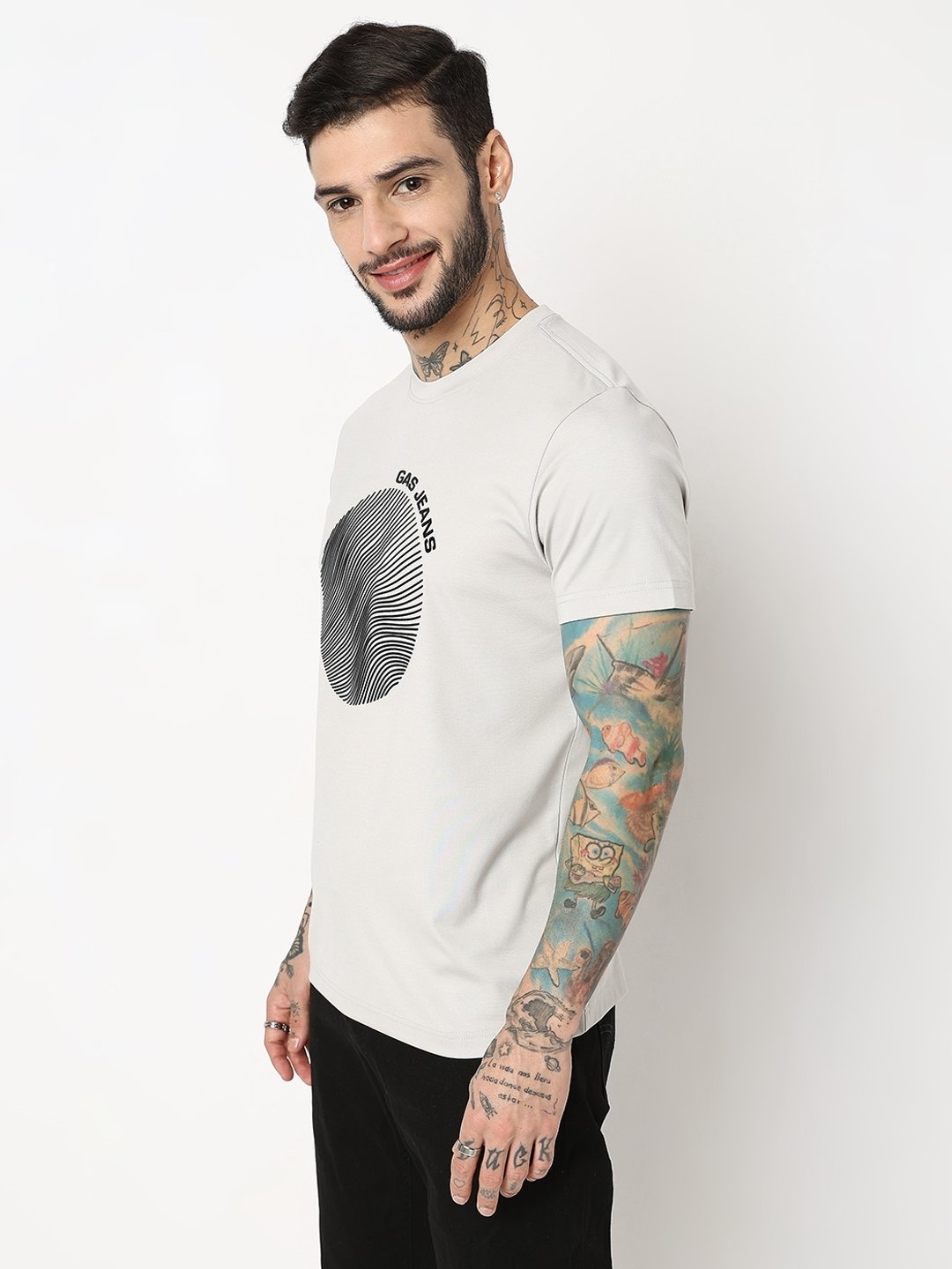 Relaxed Fit Half Sleeve Printed Tencil Lycra T-Shirt