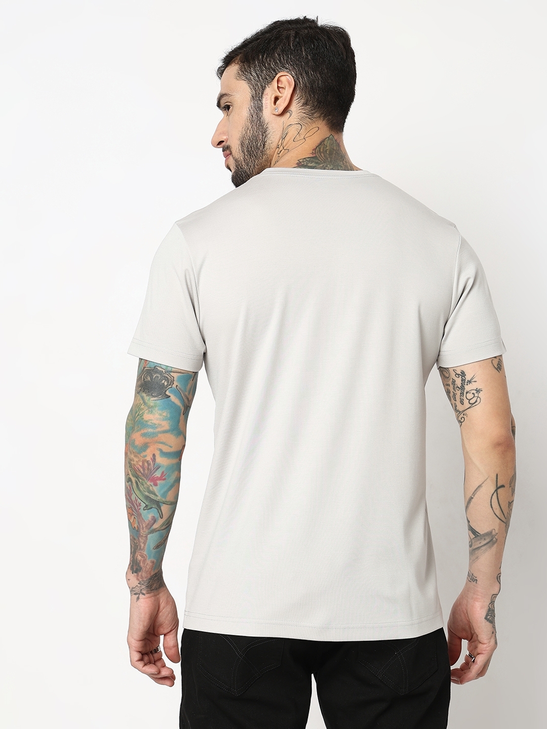 Relaxed Fit Half Sleeve Printed Tencil Lycra T-Shirt