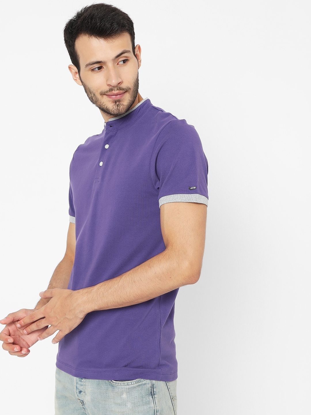 Slim Fit T-shirt with Band Collar