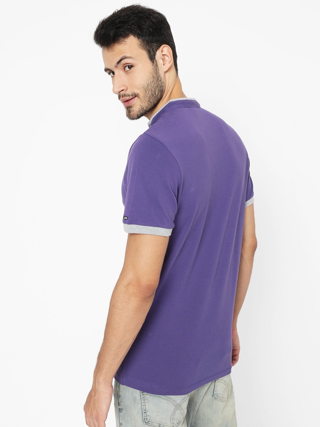 Slim Fit T-shirt with Band Collar