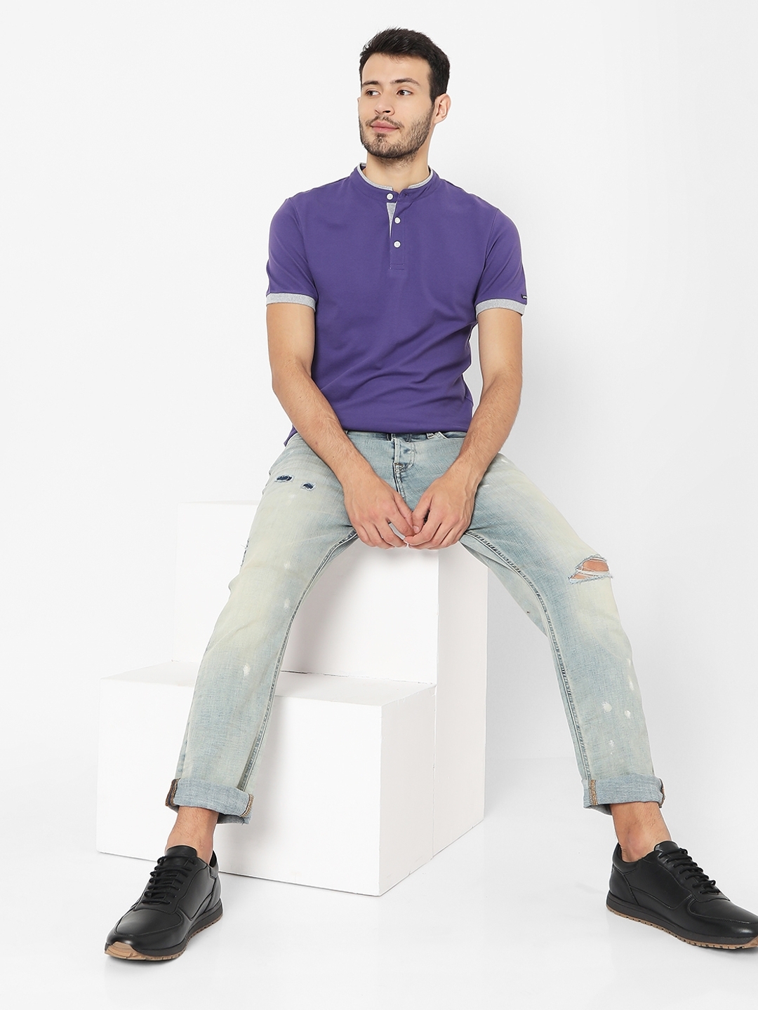 Slim Fit T-shirt with Band Collar