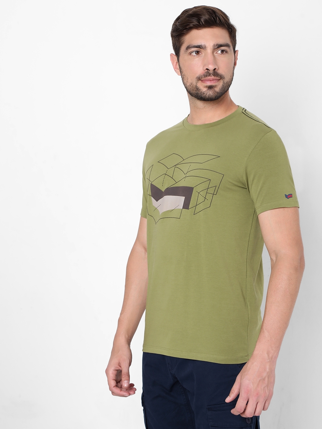 Geometric Print Slim Fit Crew-Neck T-shirt